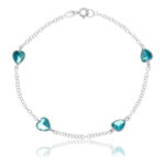 Pulseira Prata 925 Feminina Coração Zircônia Turmalina 18 Cm